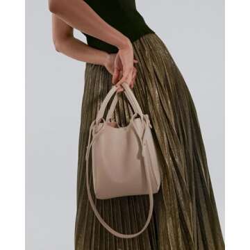 NEWBELLA Bucket Bags for Women, PU Leather Handbags Shoulder Crossbody with Magnetic Closure Apricot