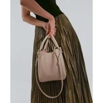 NEWBELLA Bucket Bags for Women, PU Leather Handbags Shoulder Crossbody with Magnetic Closure Apricot