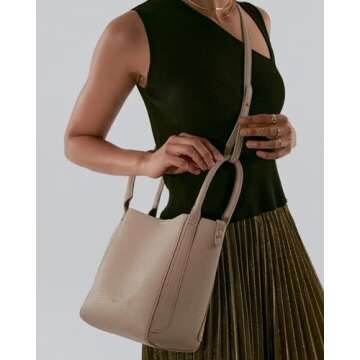 NEWBELLA Bucket Bags for Women, PU Leather Handbags Shoulder Crossbody with Magnetic Closure Apricot