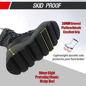 mikarka Womens Holographic Platform Mid Calf Combat Boots Lace Up Wedge Heel Studded Goth Knee High Boots