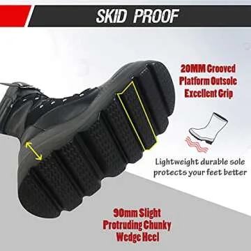 mikarka Womens Holographic Platform Mid Calf Combat Boots Lace Up Wedge Heel Studded Goth Knee High Boots