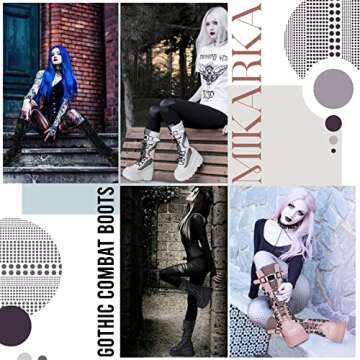 mikarka Womens Holographic Platform Mid Calf Combat Boots Lace Up Wedge Heel Studded Goth Knee High Boots