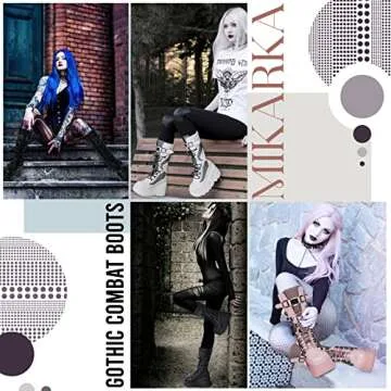 mikarka Womens Holographic Platform Mid Calf Combat Boots Lace Up Wedge Heel Studded Goth Knee High Boots