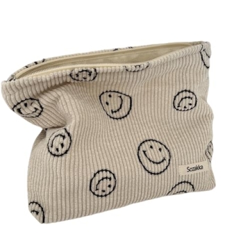Cute Corduroy Cosmetic Bag for Women - Smile Dots Design