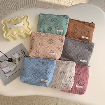 Cute Corduroy Cosmetic Bag for Women - Smile Dots Design