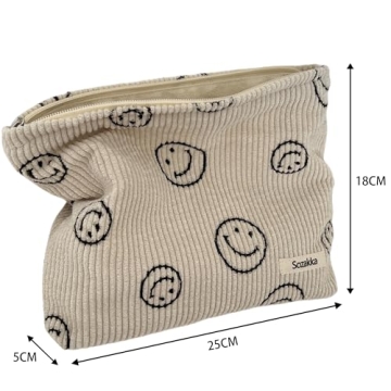 Cute Corduroy Cosmetic Bag for Women - Smile Dots Design