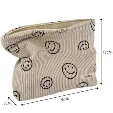 Cute Corduroy Cosmetic Bag for Women - Smile Dots Design
