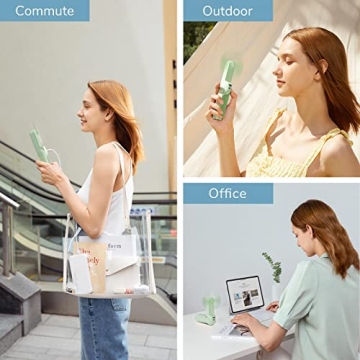 JISULIFE Handheld Mini Fan, 3 IN 1 Hand Fan, USB Rechargeable Small Pocket Fan [12-19 Working Hours] with Power Bank, Flashlight, Portable Fan for Travel/Summer/Concerts/Lash, Gifts for Women(Green)
