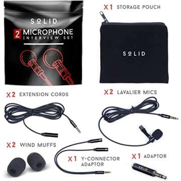 Solid Clip On Lavalier Lapel Microphone 2 Pack Set for iPhone and Android Vlogging, Interview, Selfie Videos