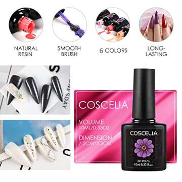 COSCELIA Gel Nail Polish Set 6 Colors Glitter White Black Nude Colors Nail Polish Series Soak Off Uv Gel Nail Polish Nail Art Kit Gift for Women Girls Mom
