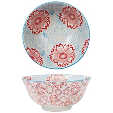 YALONG 6 Inch Porcelain Bowls Set of 4 Assorted Designs Vibrant Colors, Microwave&Dishwasher Safe, Dessert Bowls Serving for Cereal, Soup, Salad Bowls, Stackable 24 Ounce Bowls Set for Father's Day