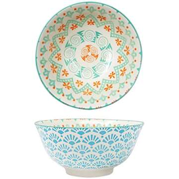 YALONG 6 Inch Porcelain Bowls Set of 4 Assorted Designs Vibrant Colors, Microwave&Dishwasher Safe, Dessert Bowls Serving for Cereal, Soup, Salad Bowls, Stackable 24 Ounce Bowls Set for Father's Day