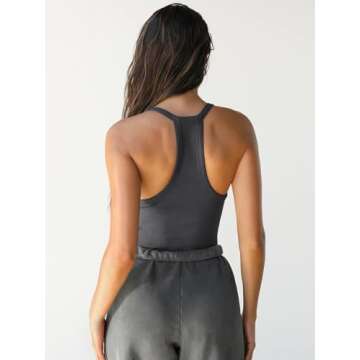 SVALIY Workout Tops for Women Racerback Tank Tops Yoga Gym Ribbed Sleeveless Shirts Clothes Dark Gray S