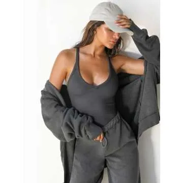 SVALIY Workout Tops for Women Racerback Tank Tops Yoga Gym Ribbed Sleeveless Shirts Clothes Dark Gray S