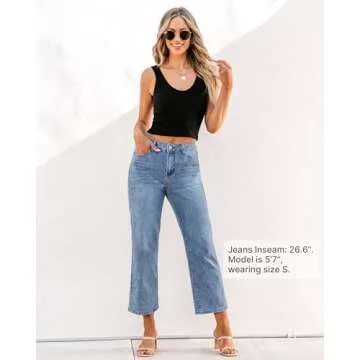 GRAPENT High Rise Straight Leg Jeans for Women Womens Trendy Clothes Going Out Pants Pantalones De Mujer Cute Pants for Women Jean Outfits for Women Color Lakeside Blue Size M Medium Size 8 Size 10