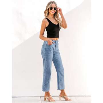 GRAPENT High Rise Straight Leg Jeans for Women Womens Trendy Clothes Going Out Pants Pantalones De Mujer Cute Pants for Women Jean Outfits for Women Color Lakeside Blue Size M Medium Size 8 Size 10