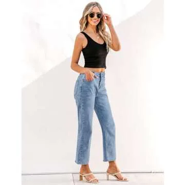 GRAPENT High Rise Straight Leg Jeans for Women Womens Trendy Clothes Going Out Pants Pantalones De Mujer Cute Pants for Women Jean Outfits for Women Color Lakeside Blue Size M Medium Size 8 Size 10