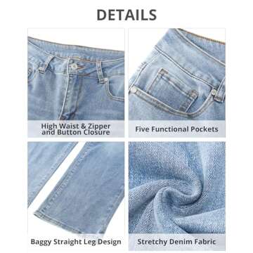 GRAPENT High Rise Straight Leg Jeans for Women Womens Trendy Clothes Going Out Pants Pantalones De Mujer Cute Pants for Women Jean Outfits for Women Color Lakeside Blue Size M Medium Size 8 Size 10