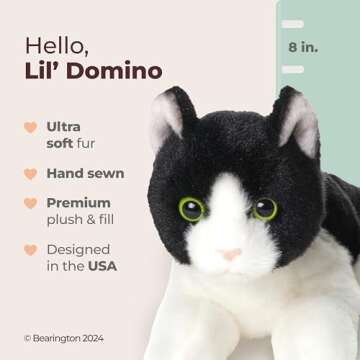 Bearington Collection Lil’ Domino Plush Cat Stuffed Animal, 8 Inch