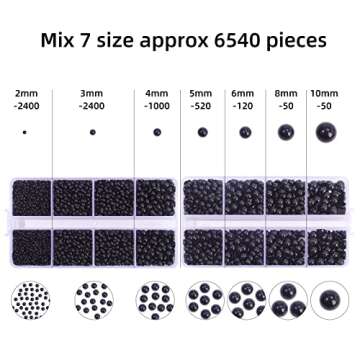 6540PCS Black Resin Flat Back Pearls Rhinestones,Mixed Size 2/3/4/5/6/8/10mm Half Round Pearl Beads Nail Gems Rhinestone with Tweezers and Picker Pencil for Crafts Nail DIY Decoration