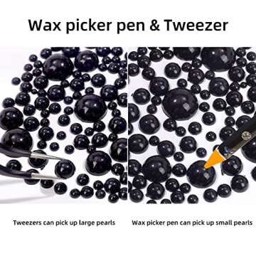 6540PCS Black Resin Flat Back Pearls Rhinestones,Mixed Size 2/3/4/5/6/8/10mm Half Round Pearl Beads Nail Gems Rhinestone with Tweezers and Picker Pencil for Crafts Nail DIY Decoration