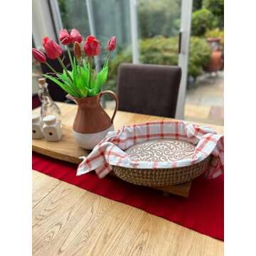 Bread Warmer Basket with Stone - Bread Baskets for Serving Tortilla, Sourdough, House Warming Gifts New Home, Terracotta, Bakers Gift for Kitchen, Bread Maker Women, Men, Birthday, Hostess Farmhouse