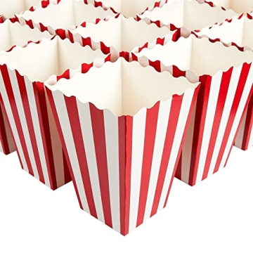 BLUE PANDA 100-Pack of Large Paper Popcorn Favor Boxes, Red & White Candy Holder Containers for Movi...
