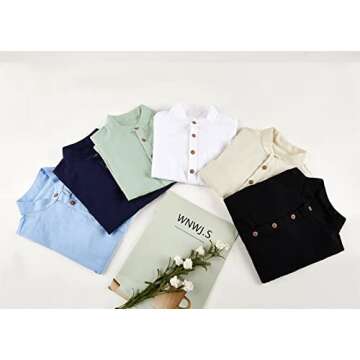 Inorin Boys Linen Shirt Button Up Henley Long Sleeve Dress Shirts Cotton Lightweight Tees Tops with One Pocket Army Green