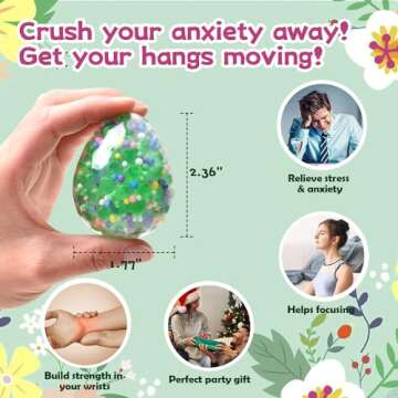 Easter Eggs Stress Balls - 18 Pack Fidget Toys for Adults, Stress Balls with Colorful Fillers, Easter Basket Stuffers Party Favors Fidget Stress Toys for Autism & ADD/ADHD(14 Year+)