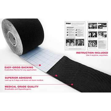 Fitdom Kinesiology Physiotherapy Synthetic Sports Tape in Uncut, Precut & Bulk Roll + Bonus Instruction. Therapeutic Taping for Knee, Shoulder, Elbow & More. Providing Recovery & Support