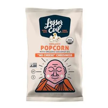 Lesser Evil LSN00862 Organic Popcorn, No Cheese Cheesiness, 0.88 oz., 18/Carton