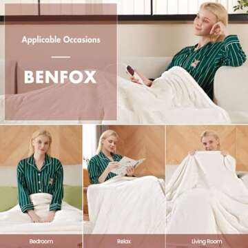 BENFOX Electric Heated Blanket, Faux Rabbit Fur Heating Blanket with 6 Heating Levels & 4 Hours Auto Off, Fast Heating Warm Cozy Sherpa Washable Blanket,Over-Heat Protect, ETL Certification,Beige