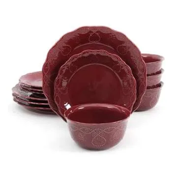 Pioneer Woman Lace 12-Piece Dinnerware Set – Elegant, Farmhouse-Inspired Dining Collection, Assorted colors