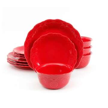 Pioneer Woman Lace 12-Piece Dinnerware Set – Elegant, Farmhouse-Inspired Dining Collection, Assorted colors