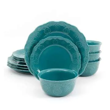 Pioneer Woman Lace 12-Piece Dinnerware Set – Elegant, Farmhouse-Inspired Dining Collection, Assorted colors