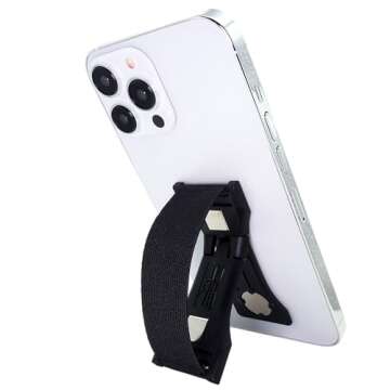 LOVEHANDLE PRO Premium Phone Grip - Elastic Phone Strap - Magnetic Phone Mount and Kickstand for Smartphone and Tablet - Black