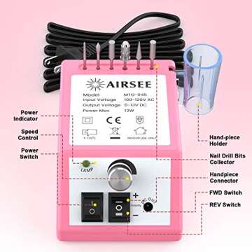 AIRSEE Electric Nail Drill Kit with 11 Bits & 56 Sanding Bands