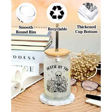 Tuitessine Bookish Gifts for Book Lover Readers Canvas Tote Bag Glass Cup Set Women Teacher Appreciation Gifts Family Birthday Presents