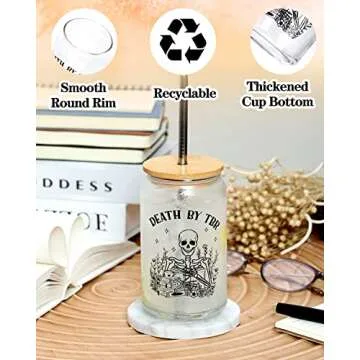 Tuitessine Bookish Gifts for Book Lover Readers Canvas Tote Bag Glass Cup Set Women Teacher Appreciation Gifts Family Birthday Presents