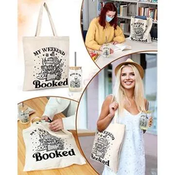 Tuitessine Bookish Gifts for Book Lover Readers Canvas Tote Bag Glass Cup Set Women Teacher Appreciation Gifts Family Birthday Presents