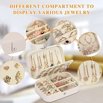 XZUZ Travel Jewelry Box, PU leather Small Jewelry Organizer For Female Girls, double layer portable mini travel case for storing earrings, rings, necklaces.(White)