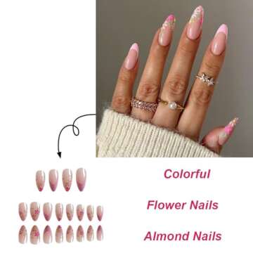 24 Pcs Colourful Flower Press on Nails - Floral Summer Designs