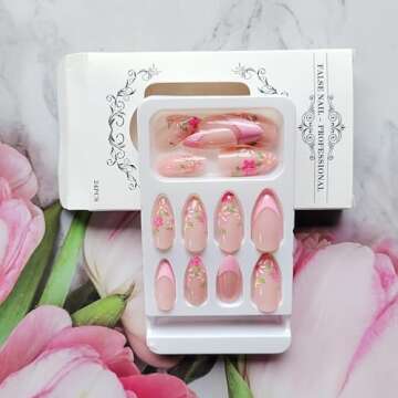 24 Pcs Colourful Flower Floral Press on Nails for Women