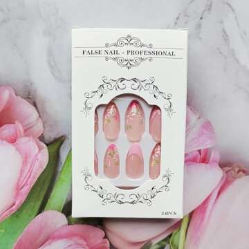 24 Pcs Colourful Flower Floral Press on Nails for Women