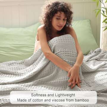PHF Cooling Waffle Blanket Queen Size, Lightweight 60% Rayon Derived from Bamboo & 40% Cotton Breath...