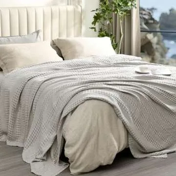 PHF Cooling Waffle Blanket Queen Size, Lightweight 60% Rayon Derived from Bamboo & 40% Cotton Breathable Blanket for Hot Sleepers, Soft and Luxury for Bed Couch and Sofa, 90"x90", Grey