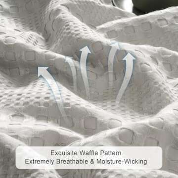 PHF Cooling Waffle Blanket Queen Size, Lightweight 60% Rayon Derived from Bamboo & 40% Cotton Breathable Blanket for Hot Sleepers, Soft and Luxury for Bed Couch and Sofa, 90"x90", Grey