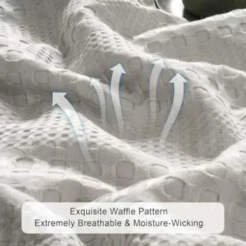 PHF Cooling Waffle Blanket Queen Size, Lightweight 60% Rayon Derived from Bamboo & 40% Cotton Breathable Blanket for Hot Sleepers, Soft and Luxury for Bed Couch and Sofa, 90"x90", Grey