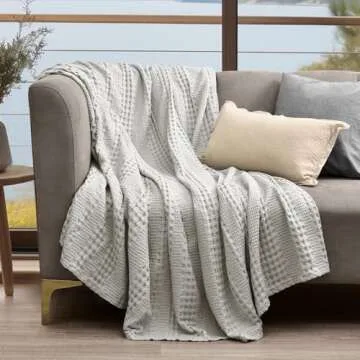 PHF Cooling Waffle Blanket Queen Size, Lightweight 60% Rayon Derived from Bamboo & 40% Cotton Breathable Blanket for Hot Sleepers, Soft and Luxury for Bed Couch and Sofa, 90"x90", Grey