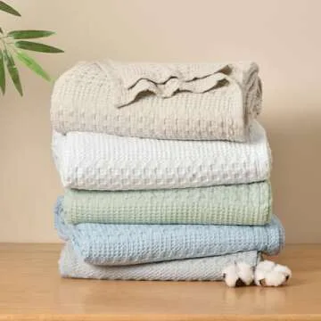 PHF Cooling Waffle Blanket Queen Size, Lightweight 60% Rayon Derived from Bamboo & 40% Cotton Breathable Blanket for Hot Sleepers, Soft and Luxury for Bed Couch and Sofa, 90"x90", Grey